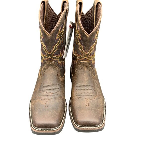 Justin Western Boots Kids Brown Leather Size 3D Rugged Tan Buffalo SK4681 - Picture 4 of 12